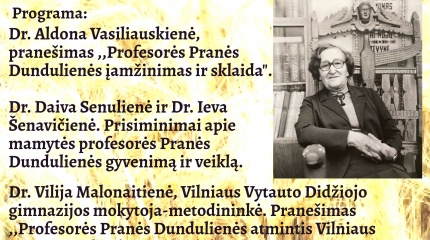 Kviečiame į renginį, skirtą kraštietės etnologės prof. Pranės Dundulienės 110-osioms gimimo...